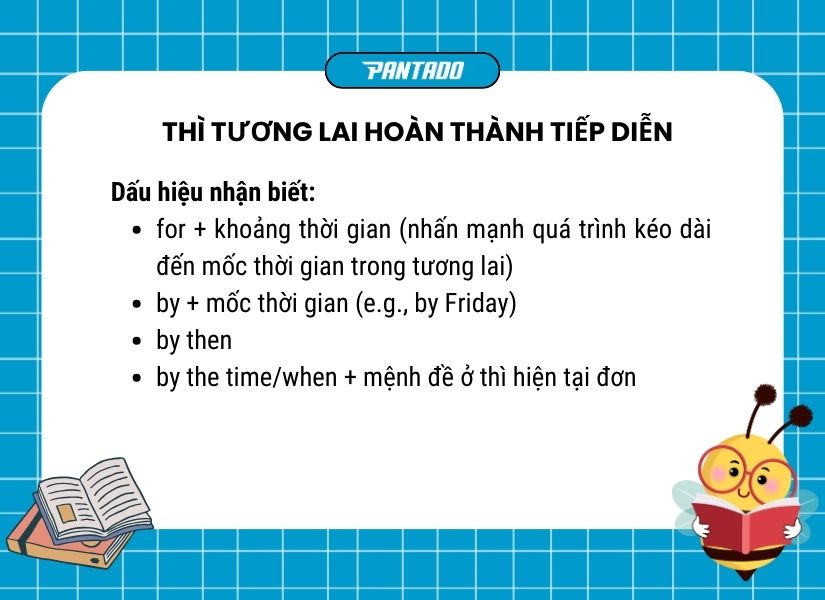 Dấu hiệu nhận biết các thì - thì tương lai hoàn thành tiếp diễn