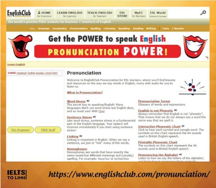EnglishClub Pronunciation cung cấp bài học phát âm tiếng anh