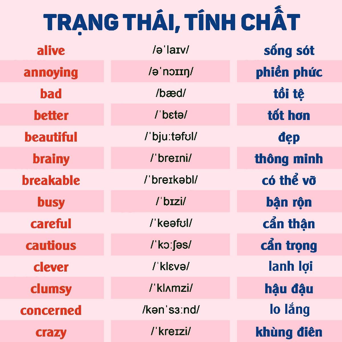 tính từ thông dụng trong tiếng Anh