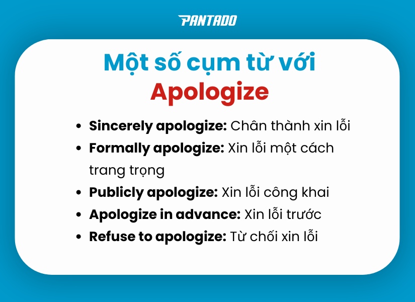 Một số cụm từ đi với Apologize