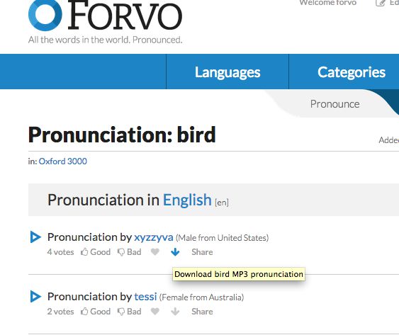 Forvo - Trang web học phát âm tiếng anh