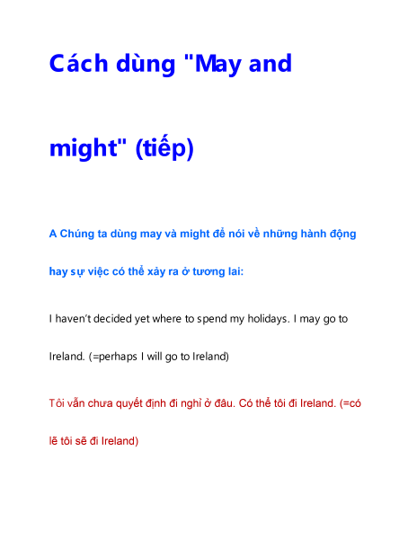 Phân biệt cách dùng cấu trúc May Might 