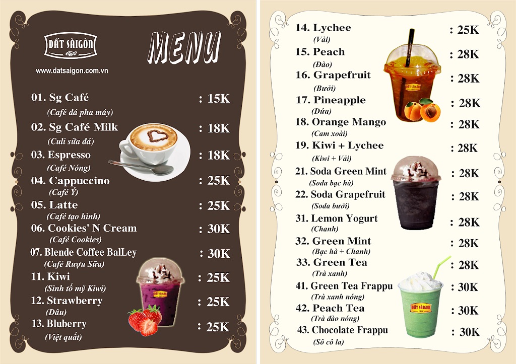 Tìm hiểu về Menu đồ uống tiếng Anh