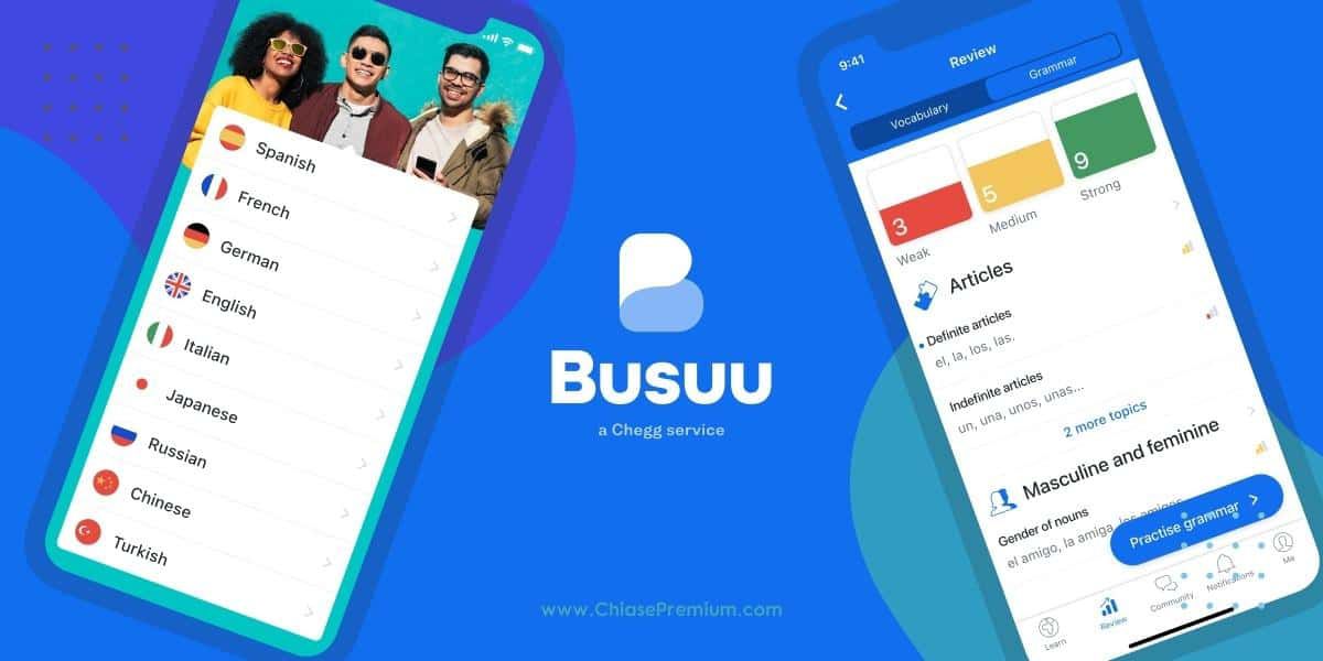 Busuu cung cấp các bài học ngữ pháp, từ vựng