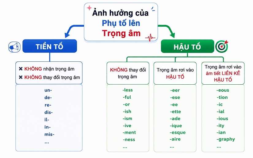 Quy tắc đánh trọng âm từ có tiền tố hậu tố