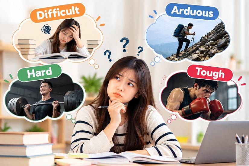 Sự khác biệt giữa Difficult, Arduous, Hard và Tough