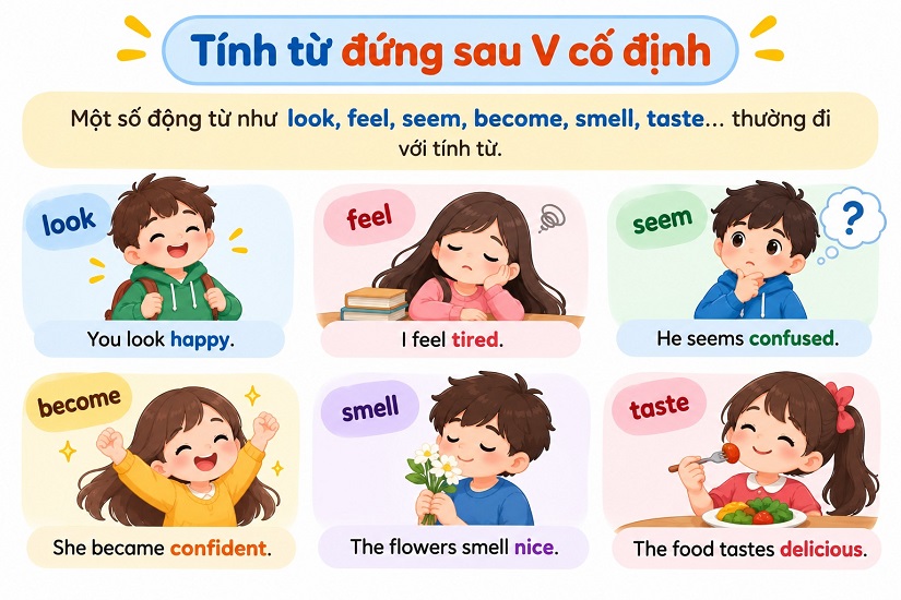 Tính từ đứng sau V cố định