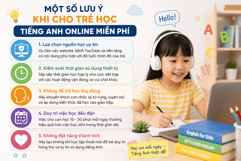 Những lưu ý khi cho trẻ học tiếng Anh online miễn phí