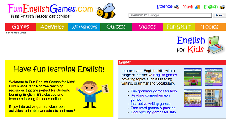 Website học tiếng Anh online miễn phí Fun English Games