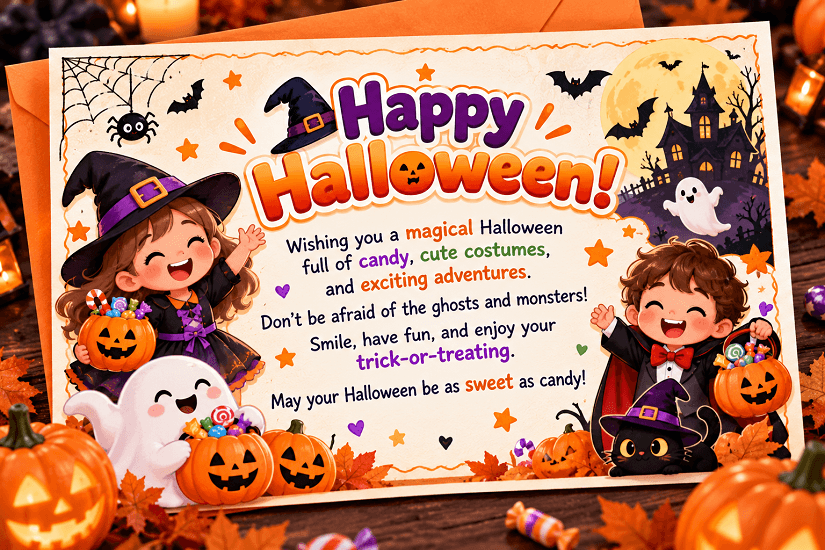 Mẫu viết thiệp Halloween gửi trẻ em