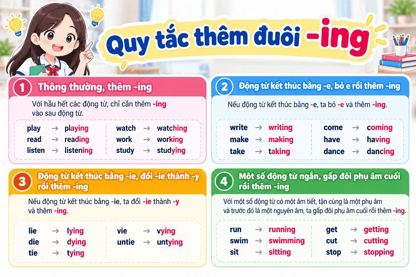 Quy tắc thêm đuôi -ing dễ nhớ