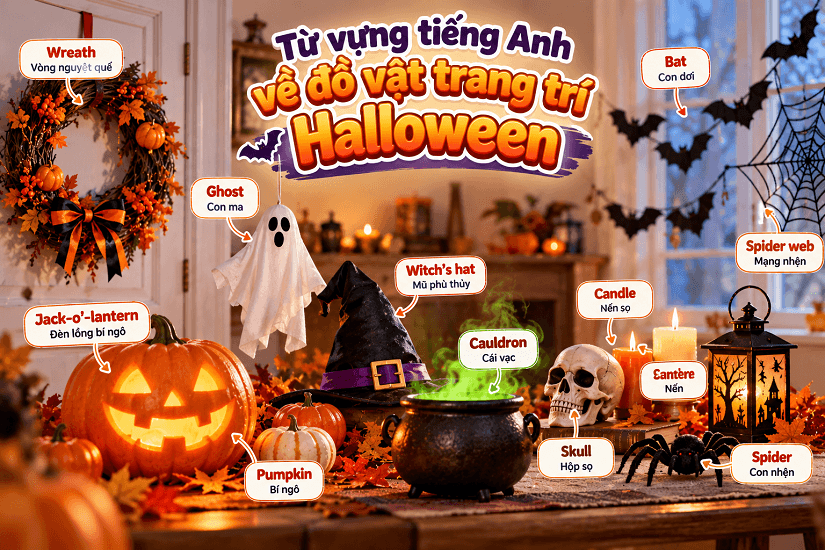 Từ vựng tiếng Anh về đồ vật trang trí ngày Halloween