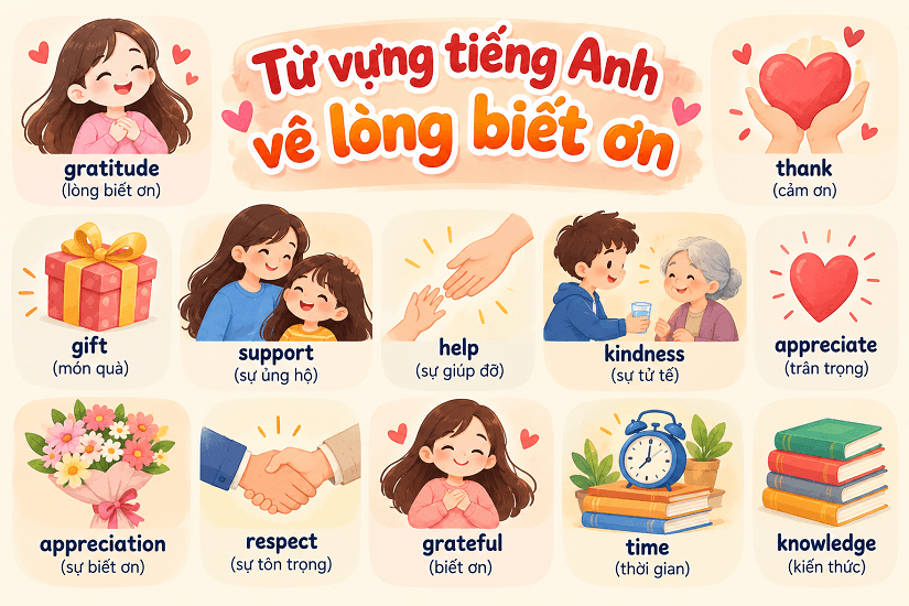 Từ vựng tiếng Anh về lòng biết ơn