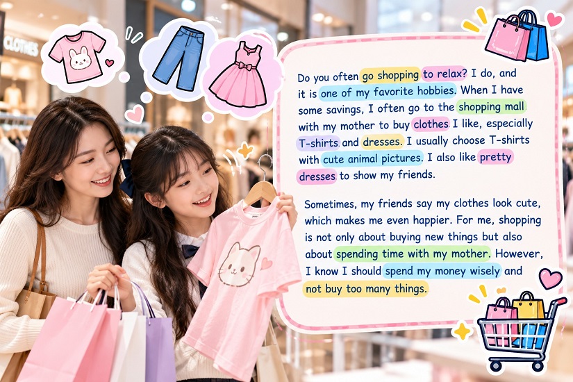 Viết về sở thích shopping bằng tiếng Anh lớp 6